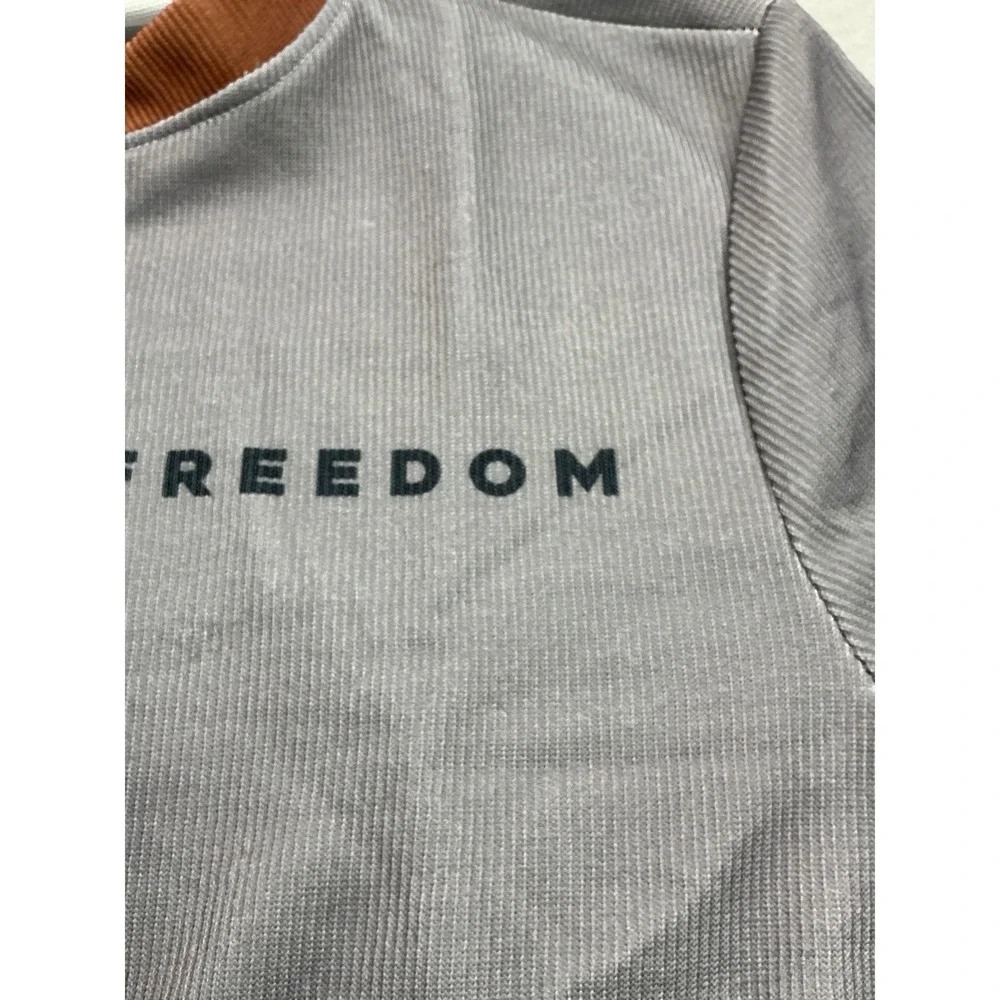 Ribbed Quarter‎ Zip Freedom Graphic Pullover XL Grey Streetwear NWT